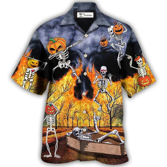 Hawaiian Shirt / Adults / S Halloween Skeleton Party Pumpkin Burning Scary - Hawaiian Shirt 
