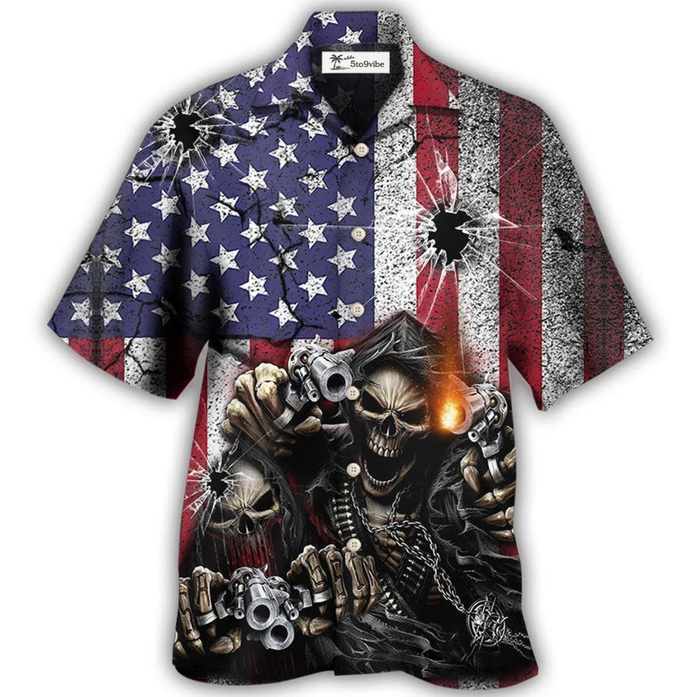 Hawaiian Shirt / Adults / S Skull Shot Gun American Flag Vintage - Hawaiian Shirt 