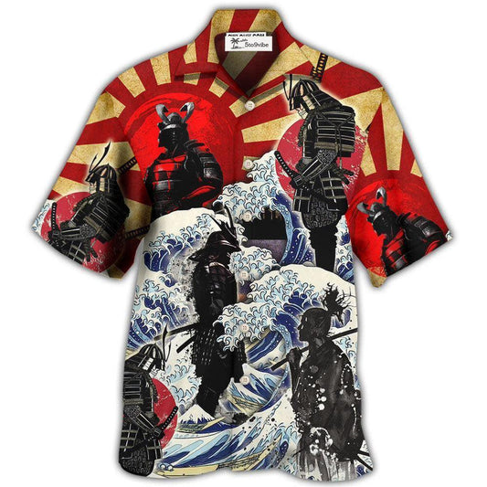 Hawaiian Shirt / Adults / S Samurai Red Sun And Wave Art - Hawaiian Shirt 