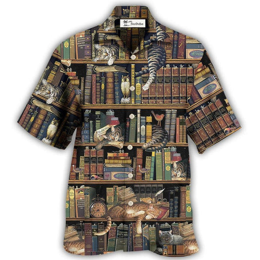 Hawaiian Shirt / Adults / S Book And Cat Vintage - Hawaiian Shirt 