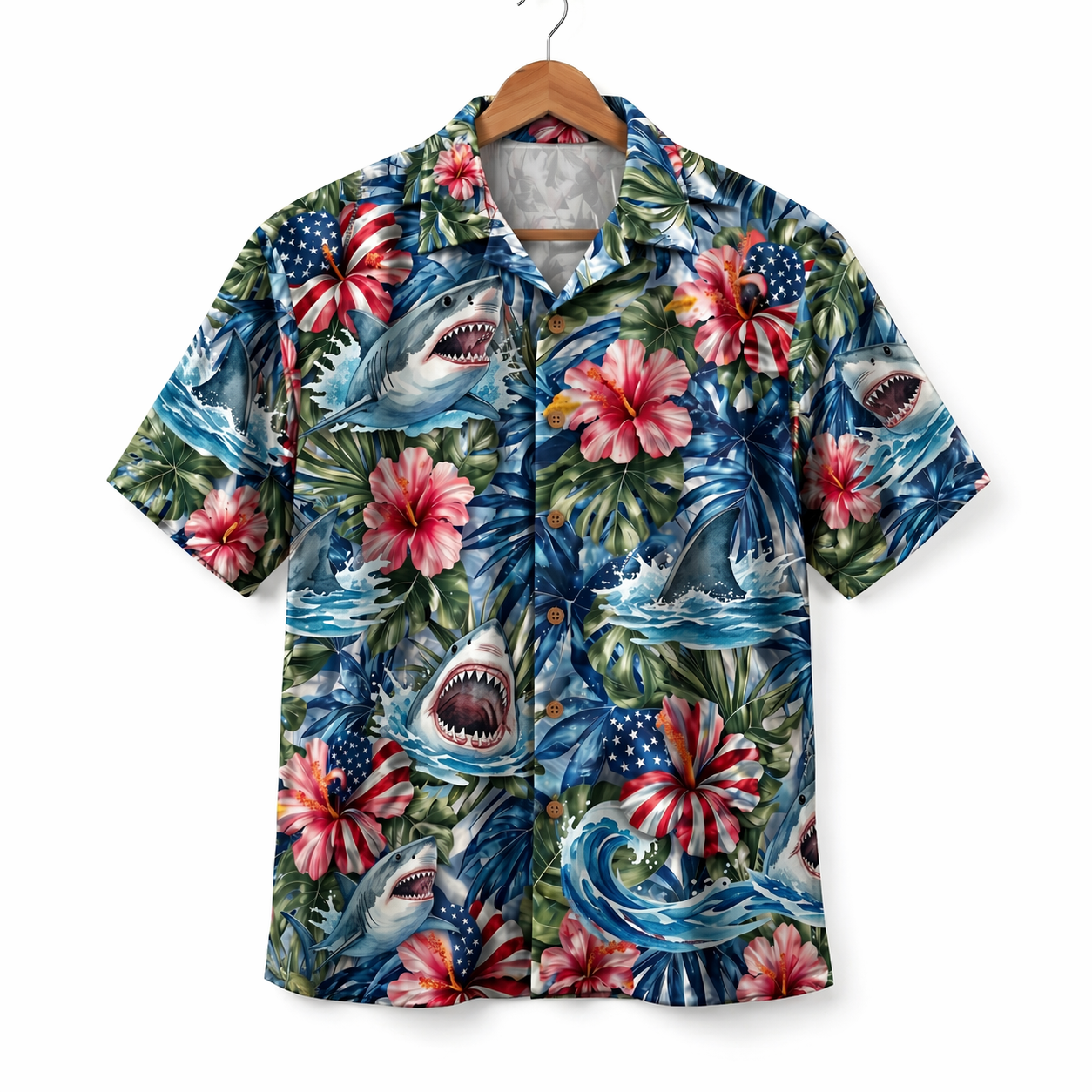 Shark America 4th July 250 Years Anniversary Premium Unisex Hawaiian Shirt For Men and Women