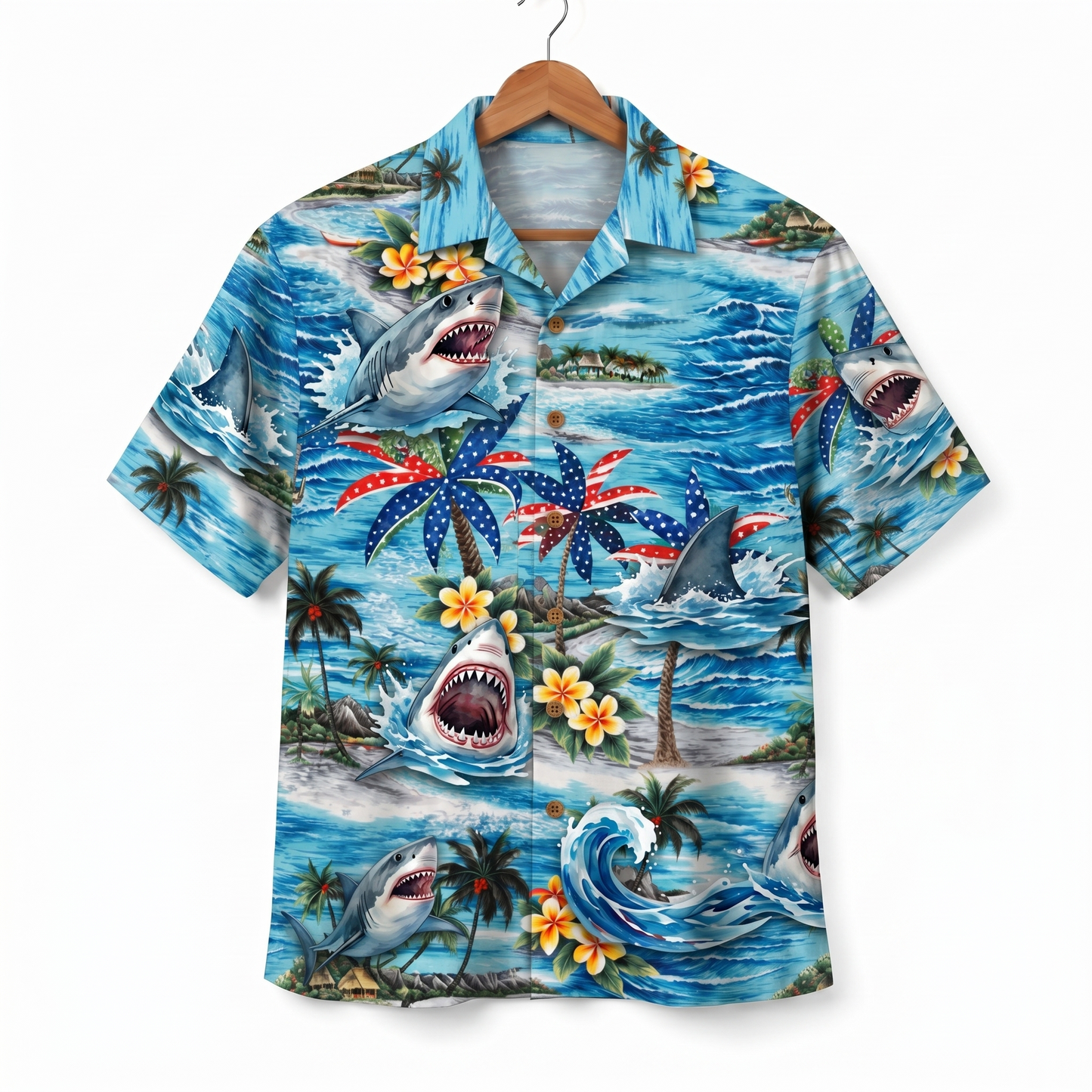 Shark America 4th July 250 Years Anniversary Premium Unisex Hawaiian Shirt For Men and Women