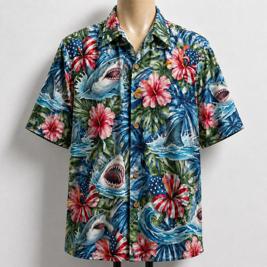 Shark America 4th July 250 Years Anniversary Premium Unisex Hawaiian Shirt For Men and Women