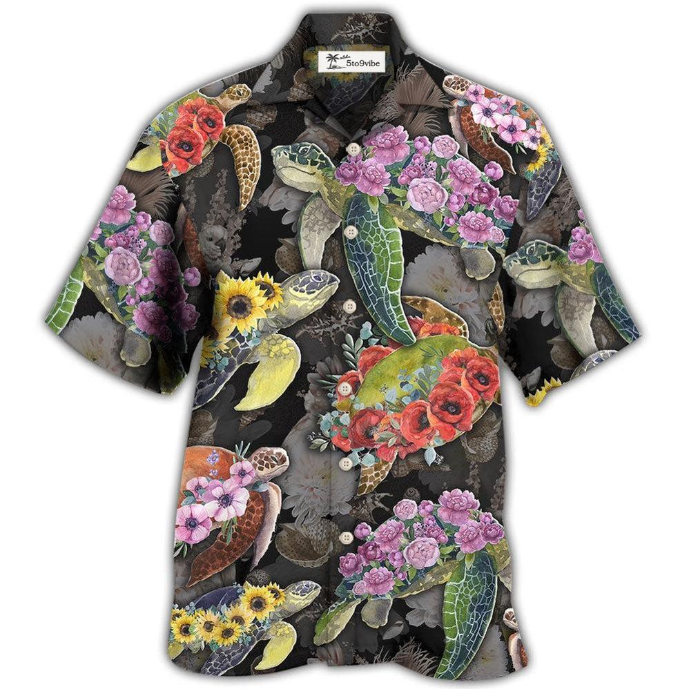 Hawaiian Shirt / Adults / S Turtle And Flowers Tropical Art - Hawaiian Shirt 