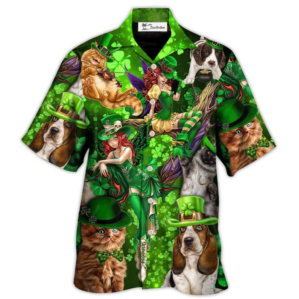 Hawaiian Shirt / Adults / S Irish Cat Girl St Patrick's Day Green Light - Hawaiian Shirt 