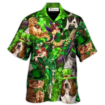 Hawaiian Shirt / Adults / S Irish Cat Girl St Patrick's Day Green Light - Hawaiian Shirt 
