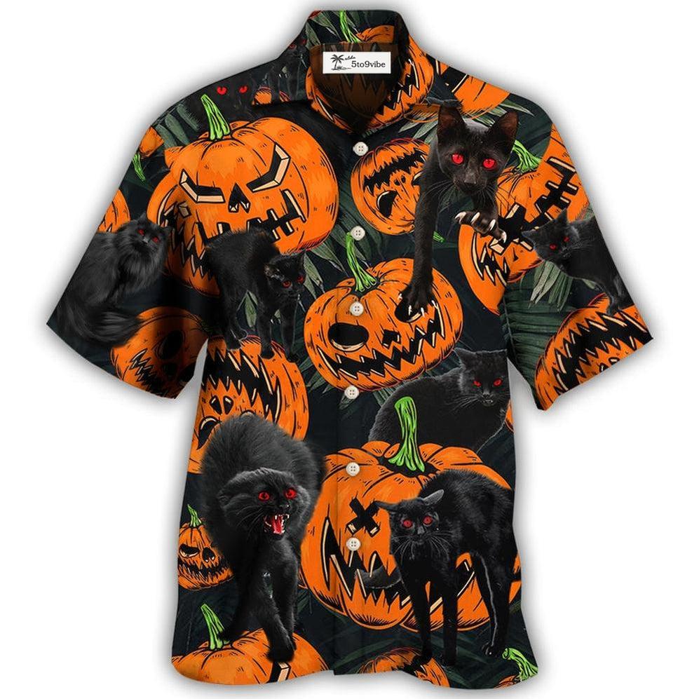 Hawaiian Shirt / Adults / S Halloween Black Cat Pumpkin Scary Tropical - Hawaiian Shirt 