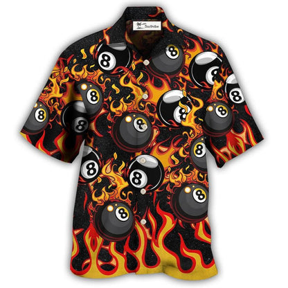 Hawaiian Shirt / Adults / S Billiard Eight Ball Burning With Fire Flames - Hawaiian Shirt 