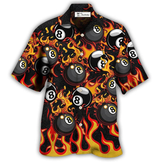 Hawaiian Shirt / Adults / S Billiard Eight Ball Burning With Fire Flames - Hawaiian Shirt 