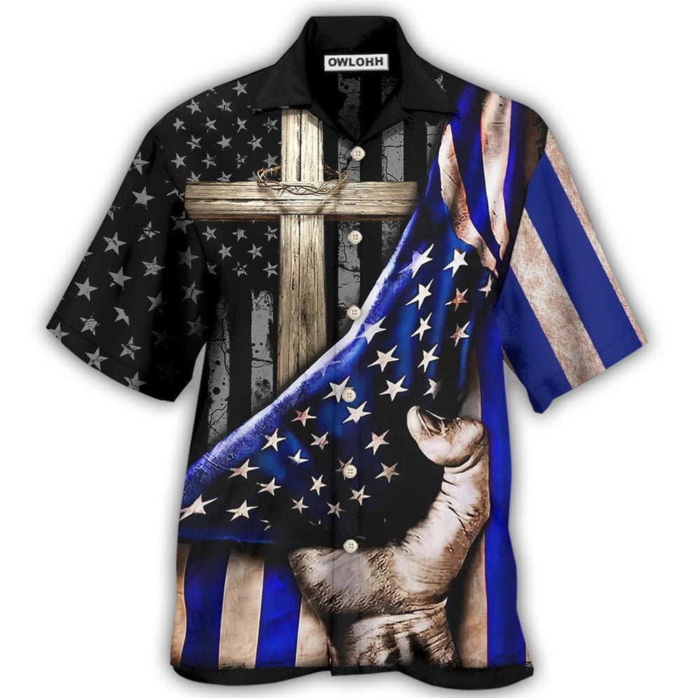 Hawaiian Shirt / Adults / S Jesus Back The Blue Faith Cross - Hawaiian Shirt 