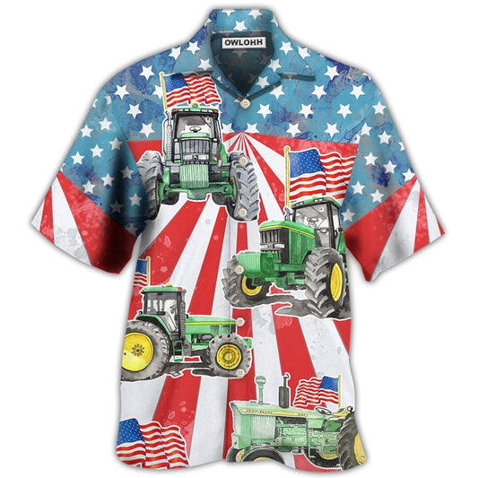 Hawaiian Shirt / Adults / S Tractor Independence Day Watercolor Tractor US Flag - Hawaiian Shirt 