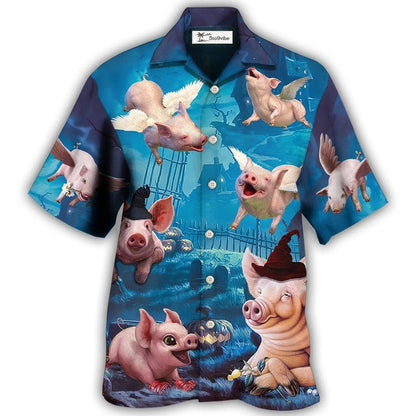 Hawaiian Shirt / Adults / S Halloween Pig Fly Pumpkin Scary - Hawaiian Shirt 