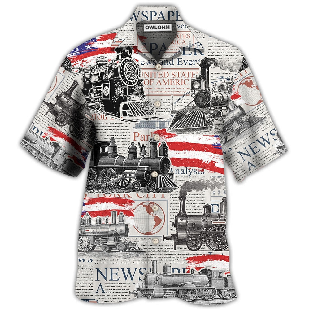 Hawaiian Shirt / Adults / S Train Independence Day Retro Train US Flag - Hawaiian Shirt 
