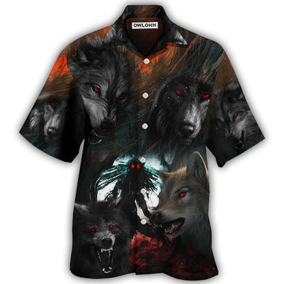 Hawaiian Shirt / Adults / S Halloween Black Wolf In The Dark - Hawaiian Shirt 