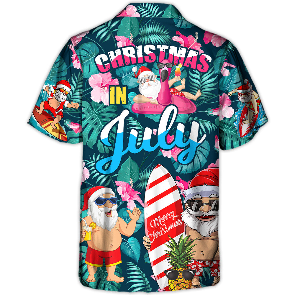 Christmas In July Funny Santa Claus Tropical Style - Unisex Hawaiian Shirt For Men and Women