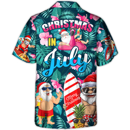 Christmas In July Funny Santa Claus Tropical Style - Unisex Hawaiian Shirt For Men and Women