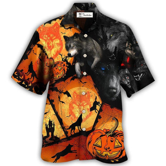 Hawaiian Shirt / Adults / S Halloween Wolf Pumpkin Scary - Hawaiian Shirt 