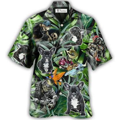 Hawaiian Shirt / Adults / S Skull And French Bulldog Tatoo Smoke Tropical - Hawaiian Shirt 