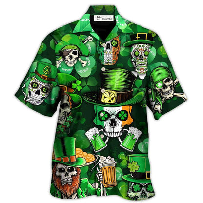 Hawaiian Shirt / Adults / S Irish Skull St Patrick's Day Green Light - Hawaiian Shirt 