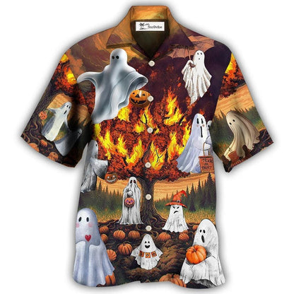 Hawaiian Shirt / Adults / S Halloween Boo Pumpkin Burning Scary - Hawaiian Shirt 