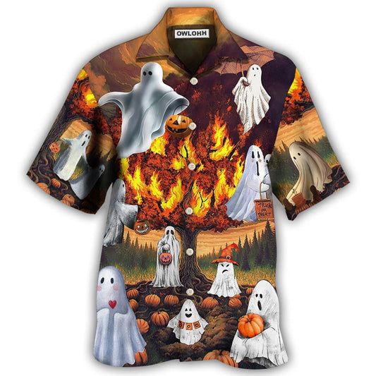 Hawaiian Shirt / Adults / S Halloween Boo Pumpkin Burning Scary - Hawaiian Shirt 