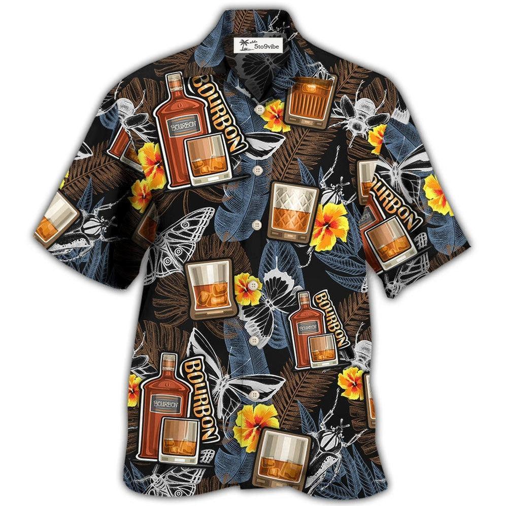 Hawaiian Shirt / Adults / S Wine Bourbon Drinking Butterflies Tropical - Hawaiian Shirt 