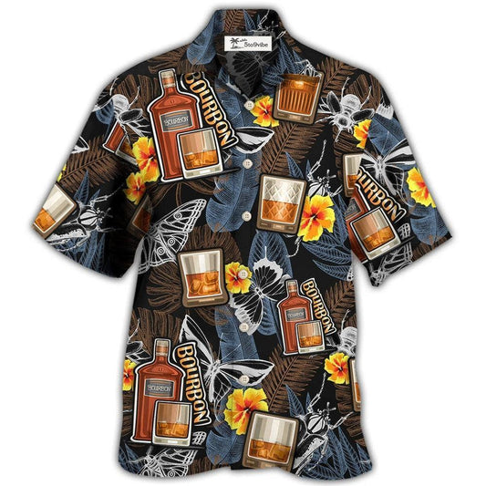 Hawaiian Shirt / Adults / S Wine Bourbon Drinking Butterflies Tropical - Hawaiian Shirt 