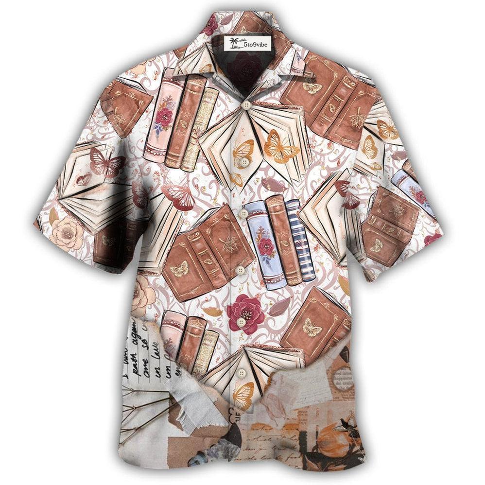 Hawaiian Shirt / Adults / S Book With Flower And Butterfly - Hawaiian Shirt 