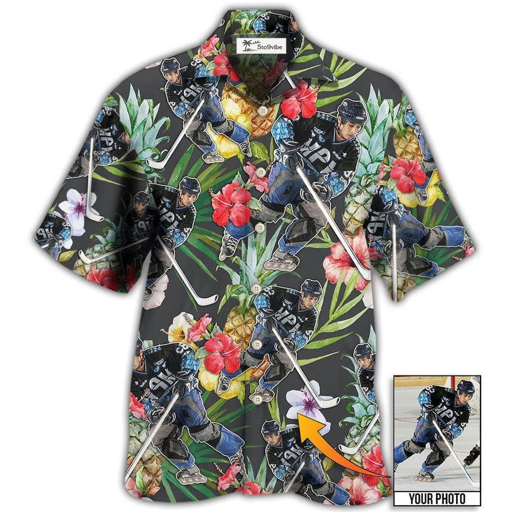 Hawaiian Shirt / Adults / S Hockey Tropical Flower Pineapple Custom Photo - Hawaiian Shirt 