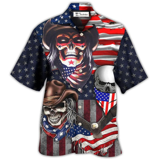Hawaiian Shirt / Adults / S Skull Independence Day Cowboy Skull US - Hawaiian Shirt 