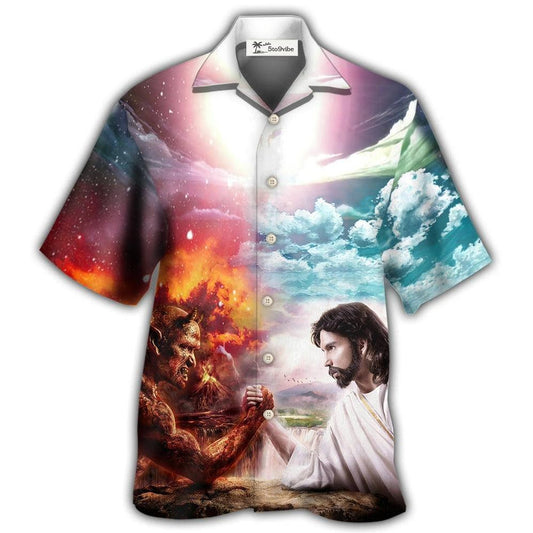 Hawaiian Shirt / Adults / S Wrestling Arm Wrestling Jesus vs Satan - Hawaiian Shirt 