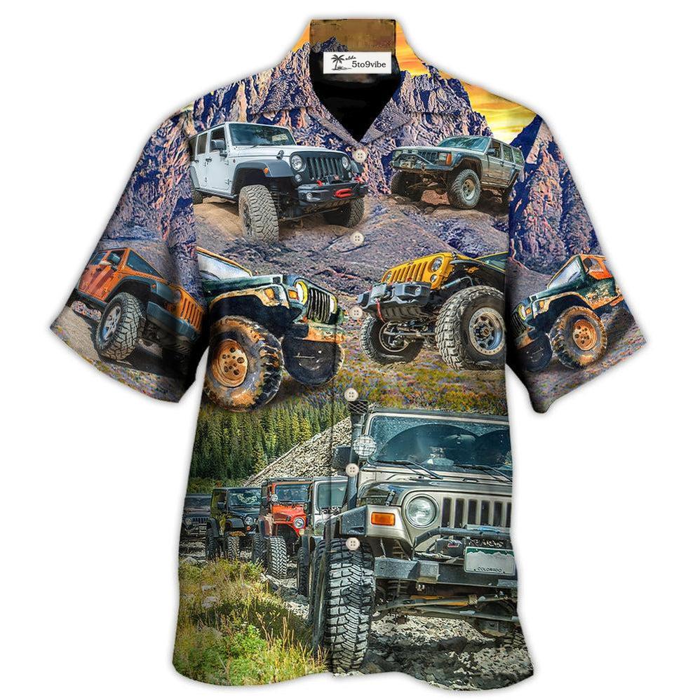 Hawaiian Shirt / Adults / S Jeep In The Mountain Sunset Vintage Art Style - Hawaiian Shirt 