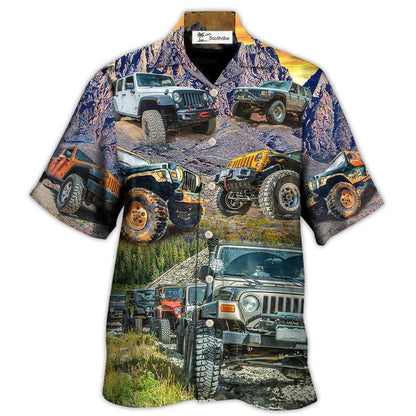 Hawaiian Shirt / Adults / S Jeep In The Mountain Sunset Vintage Art Style - Hawaiian Shirt 