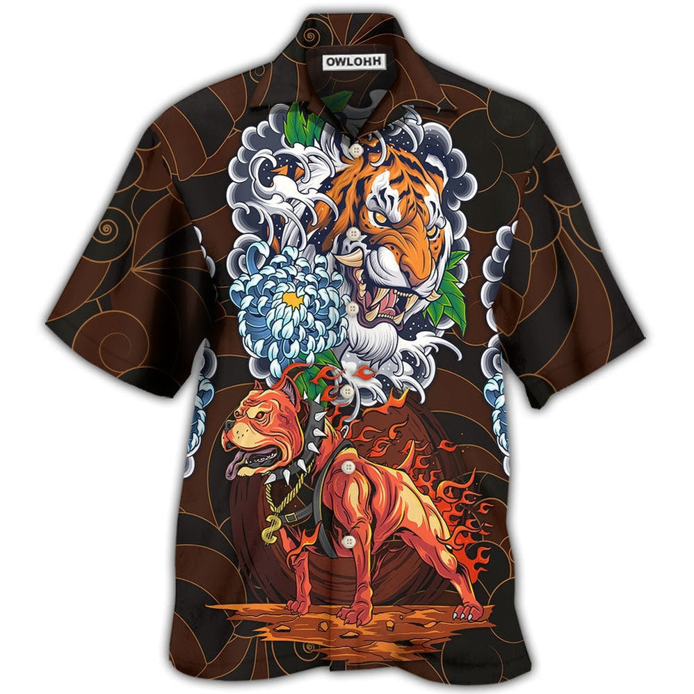 Hawaiian Shirt / Adults / S Pitbull Dog I Like Dogs And Tigers - Hawaiian Shirt 