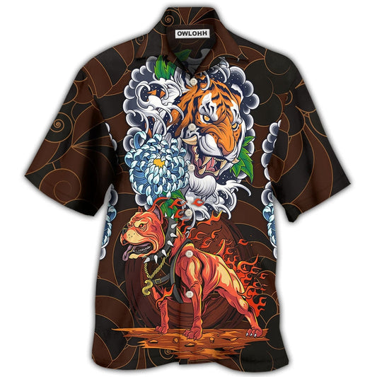 Hawaiian Shirt / Adults / S Pitbull Dog I Like Dogs And Tigers - Hawaiian Shirt 