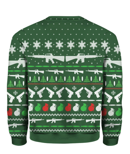 Gun Christmas Sweater Green - Funny Ugly Christmas Sweater
