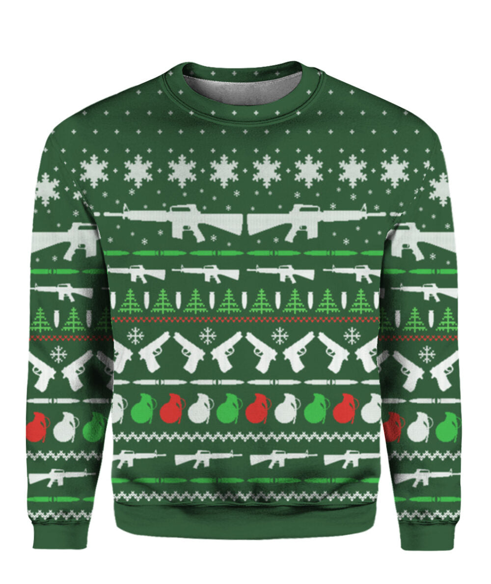 Gun Christmas Sweater Green - Funny Ugly Christmas Sweater