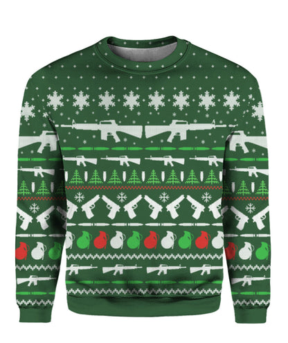 Gun Christmas Sweater Green - Funny Ugly Christmas Sweater