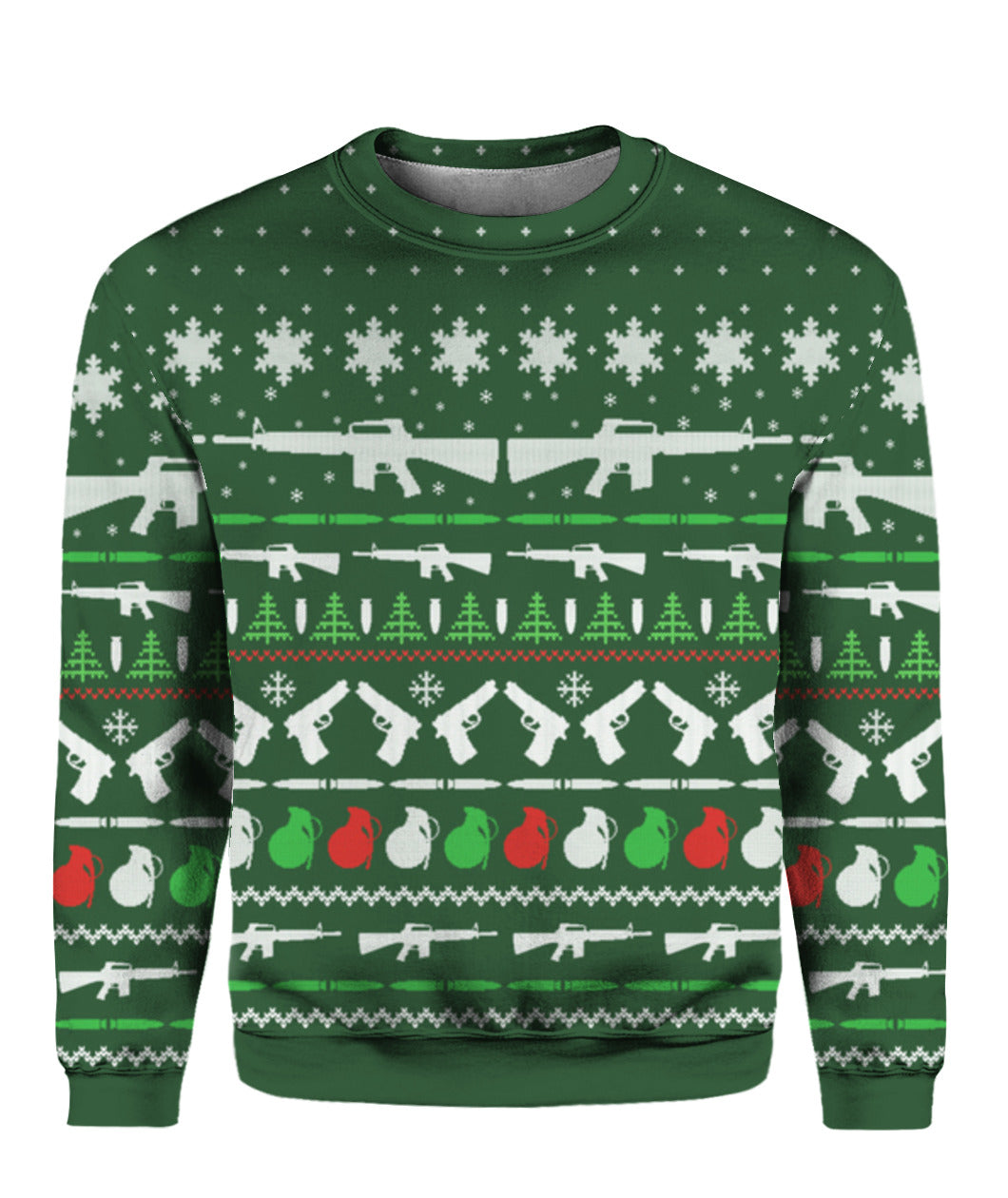 Gun Christmas Sweater Green - Funny Ugly Christmas Sweater