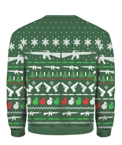 Gun Christmas Sweater Green - Funny Ugly Christmas Sweater