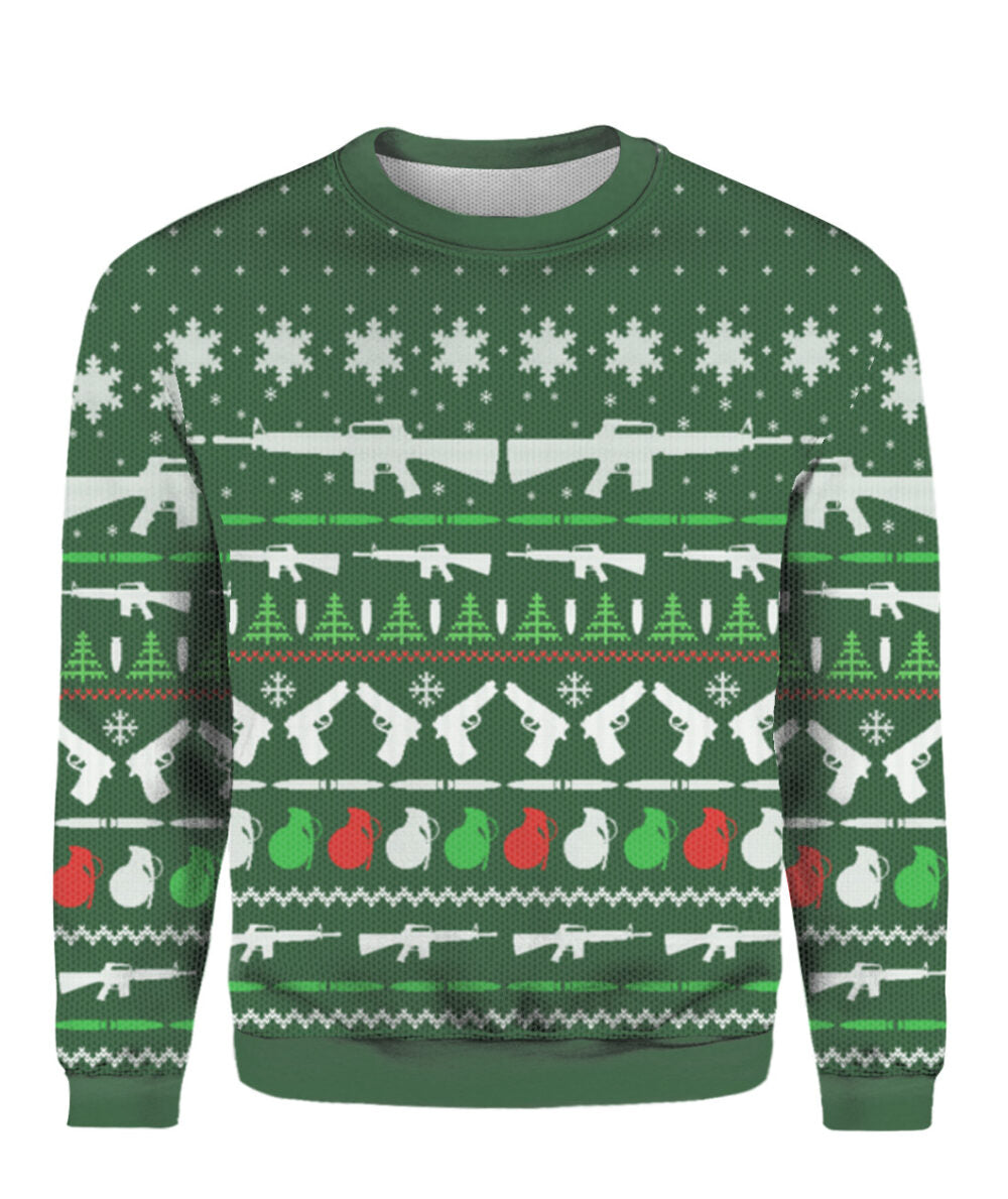 Gun Christmas Sweater Green - Funny Ugly Christmas Sweater