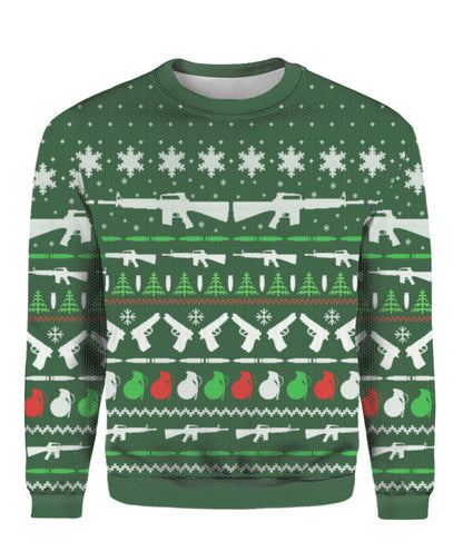 Gun Christmas Sweater Green - Funny Ugly Christmas Sweater