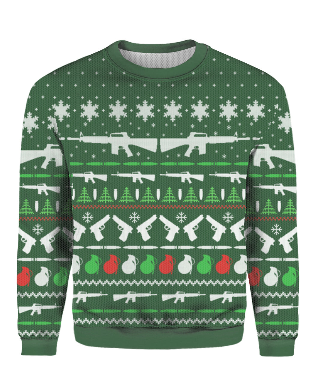 Gun Christmas Sweater Green - Funny Ugly Christmas Sweater