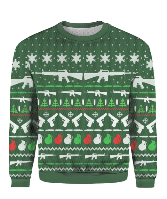 Gun Christmas Sweater Green - Funny Ugly Christmas Sweater