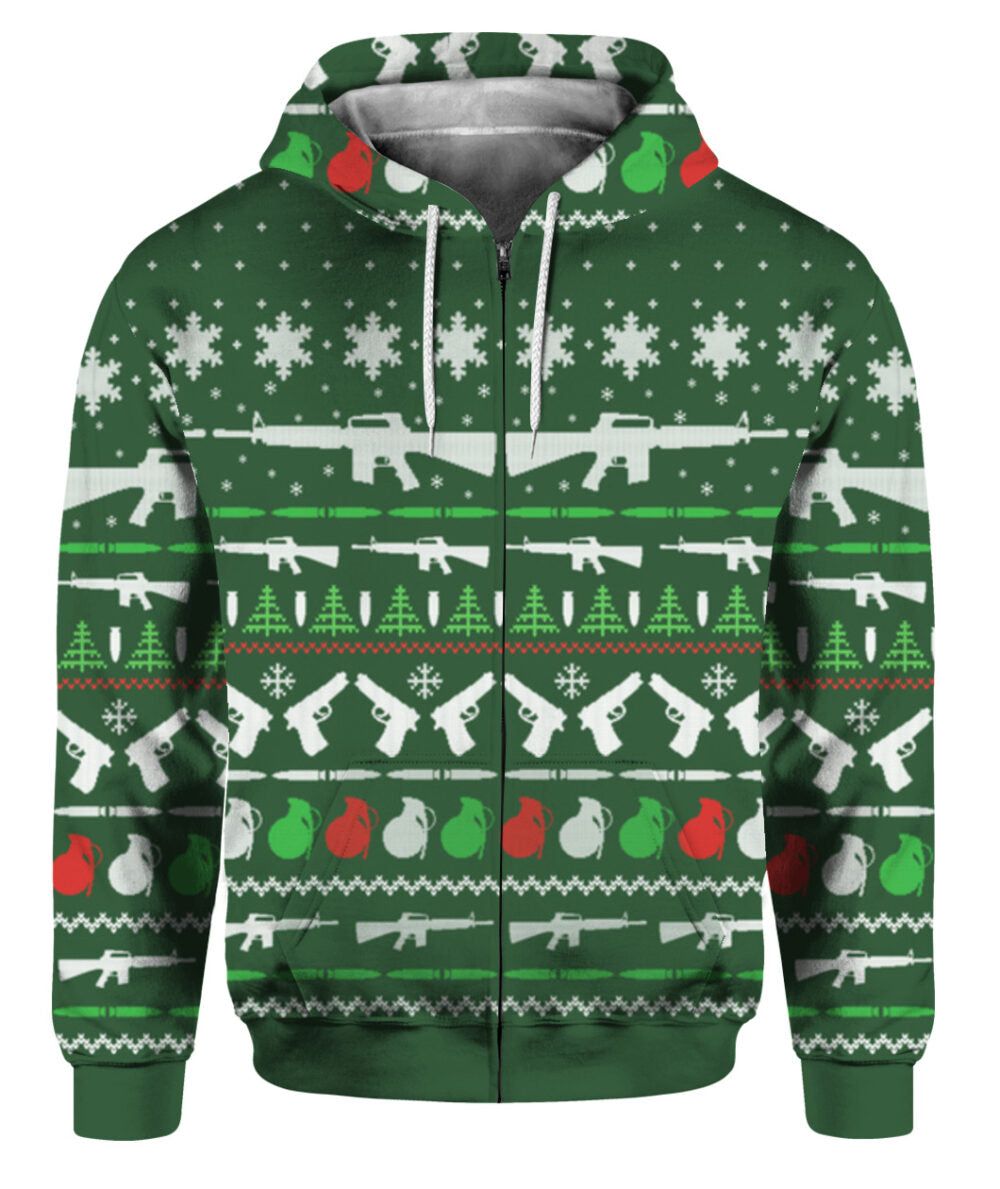 Gun Christmas Sweater Green - Funny Ugly Christmas Sweater