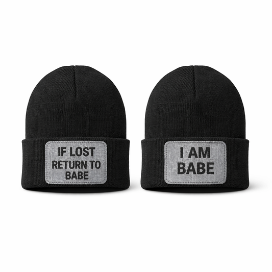 If Lost Return To Babe Couple Gift, Valentine Knit Beanie Hat - Rectangle Patch