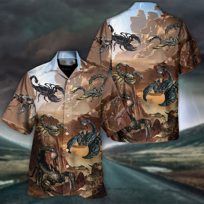 Scorpion Style With Mountain Behind - Unisex Hawaiian Shirt For Men and Women
