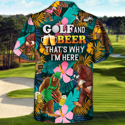 Golf Funny Bigfoot Playing Golf Golf and Beer Tropical Lover - Hawaiian Shirt