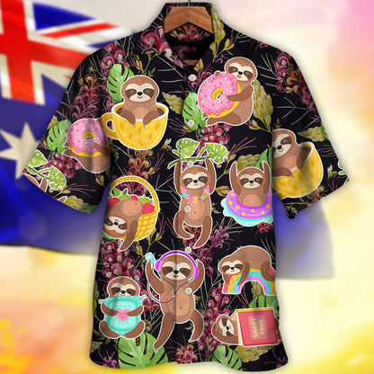Sloth Cute Funny Tropical Vibe Art - Hawaiian Shirt 