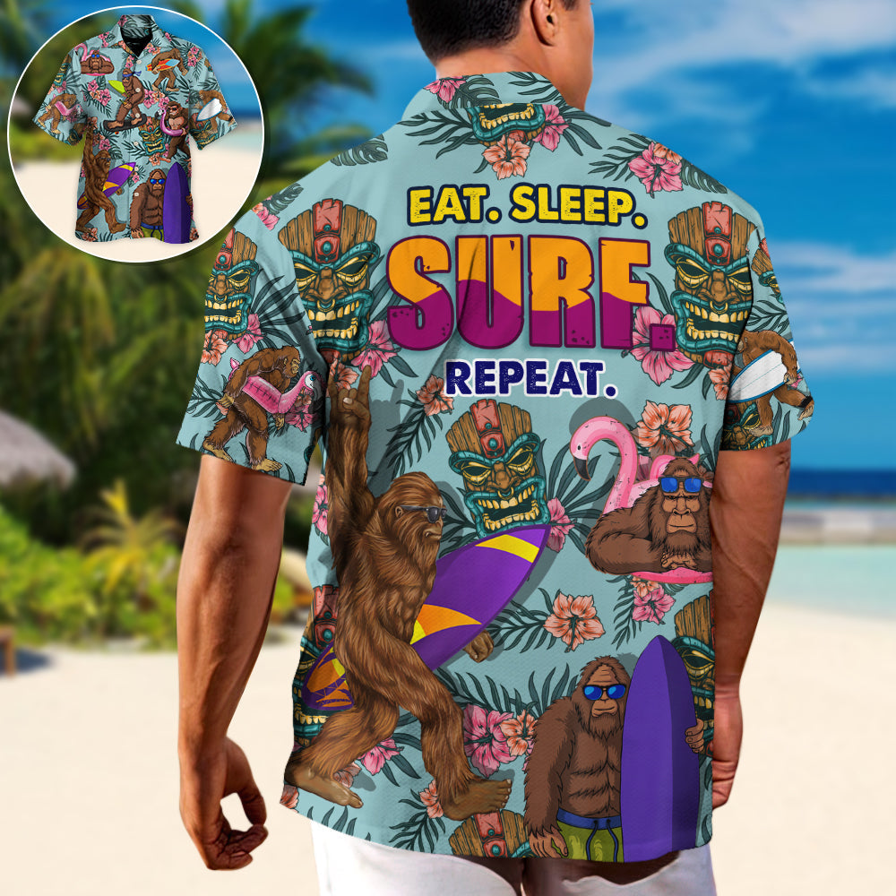 Surfing Funny Bigfoot Eat Sleep Surf Repeat Lovers Surfing - Hawaiian Shirt